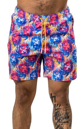 Maceoo Swim Marthyr Print Swim Trunks in Red at Nordstrom, Size 5