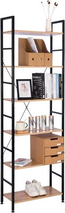 Woltu Estanter&iacute;a Con 6 Escalera Soporte De La Planta Estante De Almacenamianto De Madera De Acero Roble Claro+ Negro 60x28x180cm - Woltu