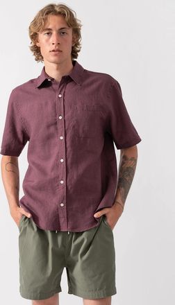 Colorful Standard Mens Colorful Standard Mens Short Sleeve Linen Shirt - Oxblood Red - Size: 42/Regular