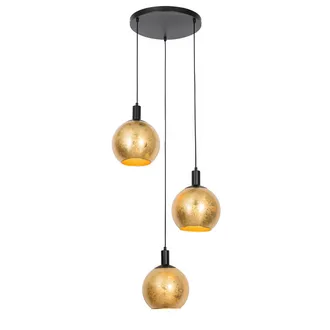 QAZQA Qazqa Dise&ntilde;o L&aacute;mpara Colgante De Dise&ntilde;o Negra Con Cristal Dorado 3 Luces - Bert Vidrio /acero Redonda Adecuado Para Led Max. 3 X 40 Watt