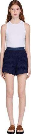 Sandro High-waisted crochet shorts in Navy Blue at Nordstrom, Size 38 Eu