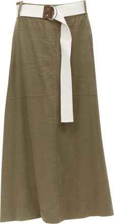 Tibi safari linen blend belted wrap midi skirt