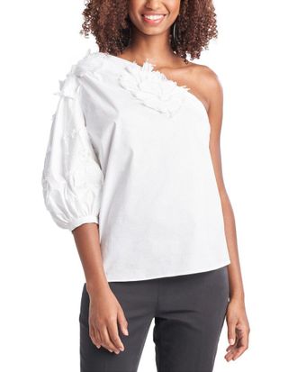 Natori One-Shoulder Poplin Top