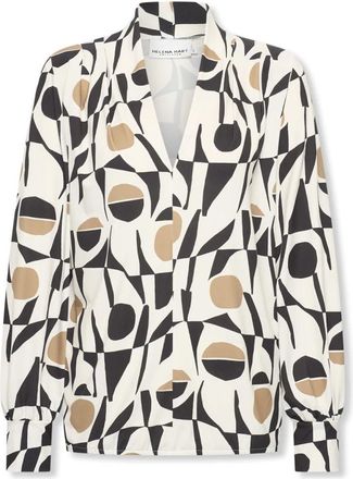 Hart by Helena Hart Print Clash Top Jozzy Kameel - Dames - Blouses - Veelkleurig - XS - Overhemden