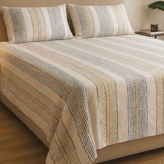 Alo Home Juego de s&aacute;banas 100% algod&oacute;n 4 piezas estampado rayas cama 150 cm