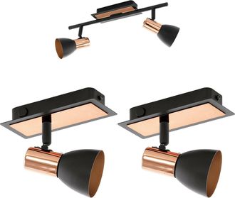 Loops Twin Ceiling Spot Light & 2x Matching Wall Lights Black Copper Adjustable Shade