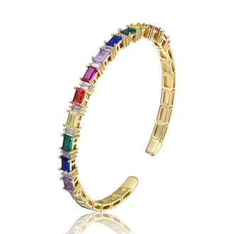 Rachel Glauber 14K Gold Plated with Multi-Colored Cubic Zirconia Cuff Bracelet