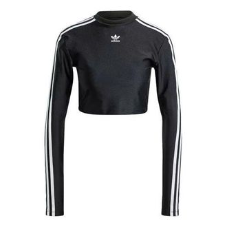 adidas (WMNS) adidas originals 3-Stripes Cropped Long Sleeve Tee Asia Sizing Black IU2428