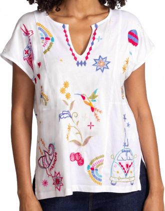 Johnny Was Easy Paneled V-Neck Tee In White