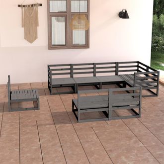 vidaXL Muebles De Jard&iacute;n 8 Piezas Gris Madera De Pino Maciza Vidaxl