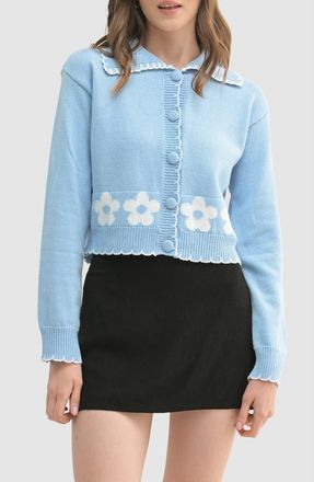 All in Favor Floral Cardigan in Blue White at Nordstrom, Size Medium