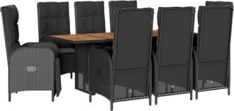 vidaXL Set De Comedor De Jard&iacute;n 9 Pzas Y Cojines Rat&aacute;n Sint&eacute;tico Negro Vidaxl