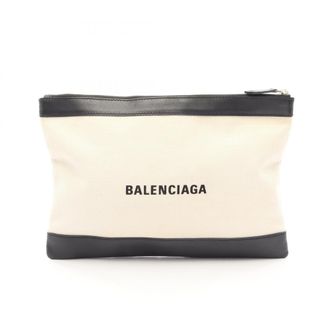 Balenciaga Black Ivory Canvas Leather Clutch Bag (Pre-Owned)