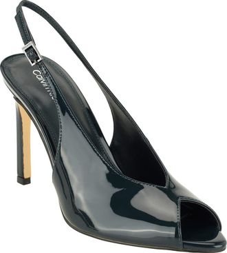 Calvin Klein Dorris Faux Leather Peep Toe Pump in Dark Green Patent at Nordstrom, Size 8.5