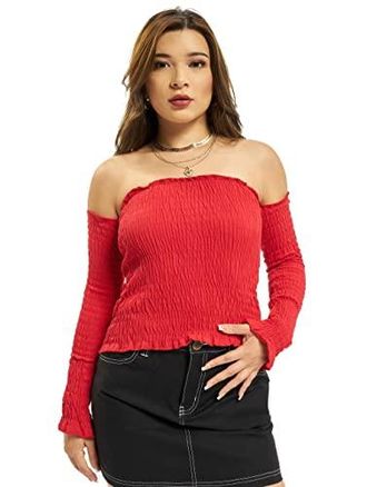 Urban Classics Damen Ladies Cold Shoulder Smoke L/S Langarmshirt, Rot (Fire Red 00697), X-Small
