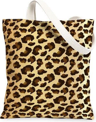 Generic Leopard Print Canvas Tote Bags, Animal Pattern Reusable Grocery Bags, Summer Stylish Chic Lightweight Washable Shoulder Str, Beige, 13x15 Inch