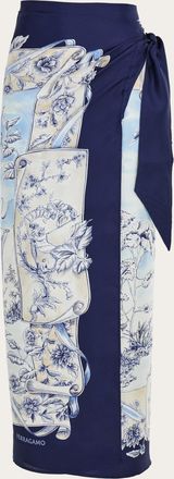 Ferragamo Women Voyage print silk sarong Blue