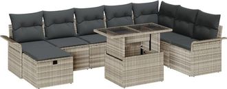 vidaXL Vidaxl - Garden Sofa Set with Cushion 9 pcs Light grey Poly rattan