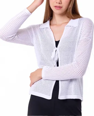 French Kyss Crochet Tie Cardigan In White