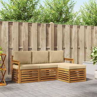 vidaXL Vidaxl Set Di Divani Da Esterno 4 Pz Naturale E Beige