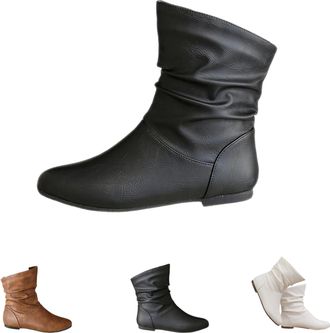 Generic Womens Slouchy Leather Boots,Womens Slouch Ankle Flat Boots,Low Heel Vintage Round Toe Slip On Wide Calf Slouchy Boot,Low Heel Booties Comfortable Slo