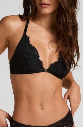 Hunkem&ouml;ller Whitney Front Clasp Triangle Bralette in Caviar at Nordstrom, Size X-Large