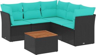 vidaXL Set De Sof&aacute;s De Jard&iacute;n 6 Pzas Con Cojines Rat&aacute;n Sint&eacute;tico Negro Vidaxl