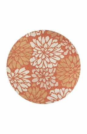 Jonathan Y Designs Zinnia Modern Floral Textured Weave Indoor/Outdoor Round Area Rug in Orange/cream at Nordstrom, Size 5Ft 0In X 5Ft 0In