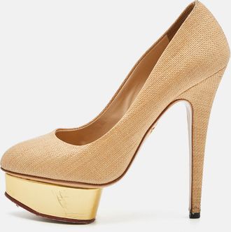 Charlotte Olympia Beige Raffia Platform Pumps
