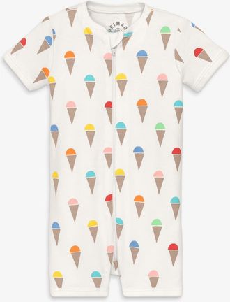 primary Baby Organic Zip Shortie In Rainbow Scoops in Ivory Rainbow Ice Cream Cones at Nordstrom, Size Newborn