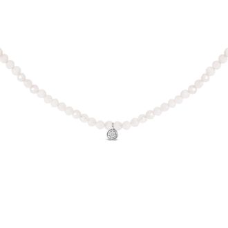 House of Brilliance Sterling Silver Moonstone Bead Station Necklace with Diamond Accent