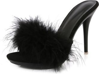 Minitoo Minishion Womens Stiletto Mules Sandals Slip-on Summer Casual Dress Shoes with Decoration TM030 Black UK 3