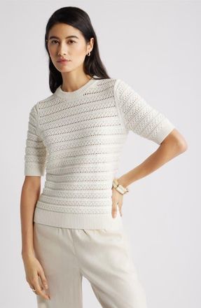 Nordstrom Open Stitch Crewneck Sweater in Ivory Tofu at Nordstrom, Size Xx-Large