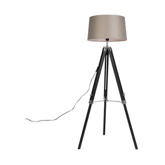 QAZQA Tripod Floor Lamp Black with 45cm Linen Taupe Lampshade