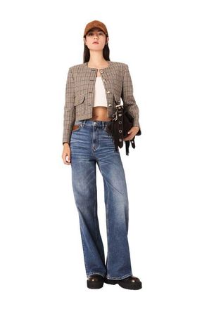 Maje Short checked jacket in Beige at Nordstrom, Size 42 Eu