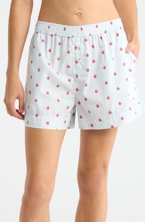 Open Edit Oversize Boyfriend Boxer Shorts in Blue Rose Pinstripe at Nordstrom, Size X-Small