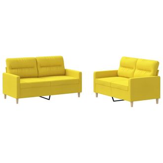 vidaXL Set Di Divani 2 Pz Con Cuscini Giallo Chiaro In Tessuto Vidaxl