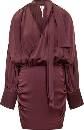 Rotate LS Silk V-neck Dress - Dames - Feestkleedjes - Paars - XS - Polyester - Kleedjes