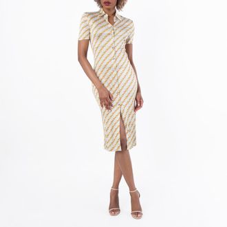 Versace Chain Stripes Midi Shirt Dress, Brand Size 38 ( US Size 2 )