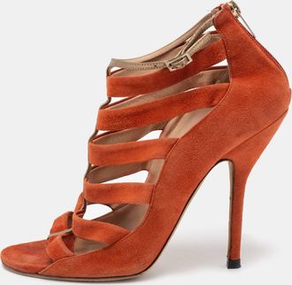 Jimmy Choo London Orange Suede Fathom Strappy Cage Sandals