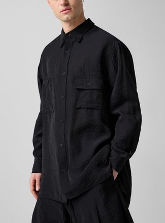 Yohji Yamamoto Mens Hammered texture flowy elongated shirt