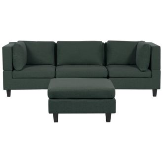 Beliani Sof&aacute; Modular Moderno 3 Plazas Tapizado Tela Poli&eacute;ster Respaldo Acolchado Con Otomana Verde Oscuro Unstad