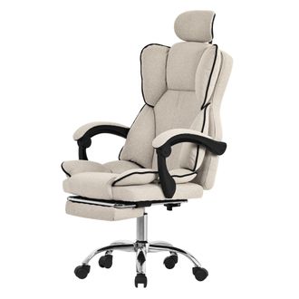 ML Design Ml-design - Silla De Ordenador Beige Ergon&oacute;mica Regulable En Altura Con Respaldo Alto Asiento Gaming Giratorio Con Reposap&iacute;es, Coj&iacute;n Y Reposacabezas M