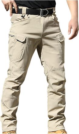 Generic Mens Cargo Trousers Multiple Zipped Pockets Work Pants Regular Fit Straight Leg Tactical Military Combat Trousers Plain Outdoor Camping Casual Cargo P
