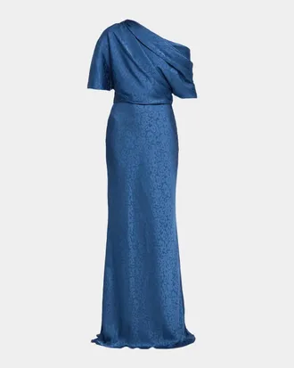 Amsale Fluid Jacquard Asymmetric Slouch Gown