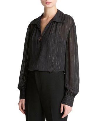 Vince Gathered Lurex Stripe Blouse