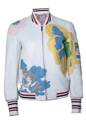 Thom Browne floral lamb leather bomber jacket