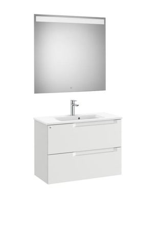 Roca Mueble Lavabo 800mm Aleyda Compacto 2 Cajones + Espejo Gris Piedra