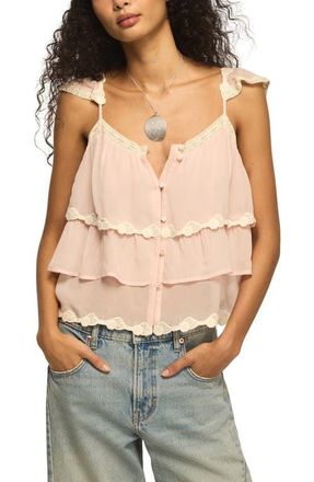 Lucky Brand Lace Trim Layered Ruffle Crop Tank in Silver Peony at Nordstrom, Size Xx-Large