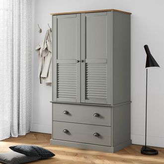 Berkfield Home Wardrobe VIGO Grey 90x55x176 cm Solid Wood Pine | Size: 90 x 55 x 176 cm